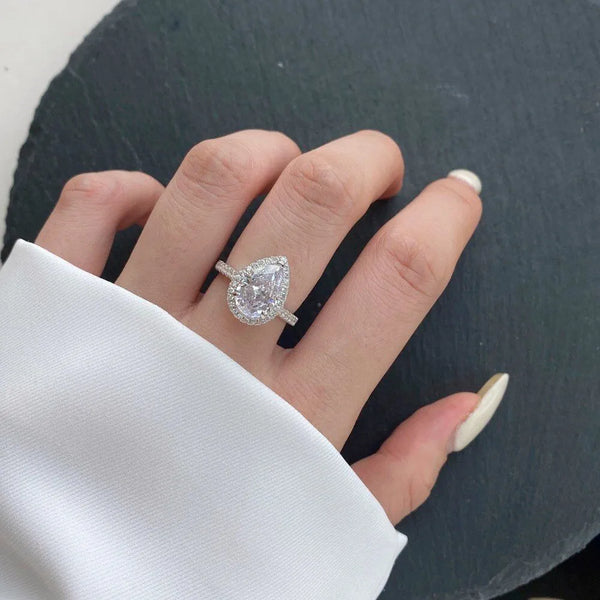 PEAR-CUT HALO RING - 925 STERLING SILVER