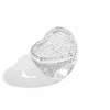 Heart-shaped silver ring with clear cubic zirconia on a white background