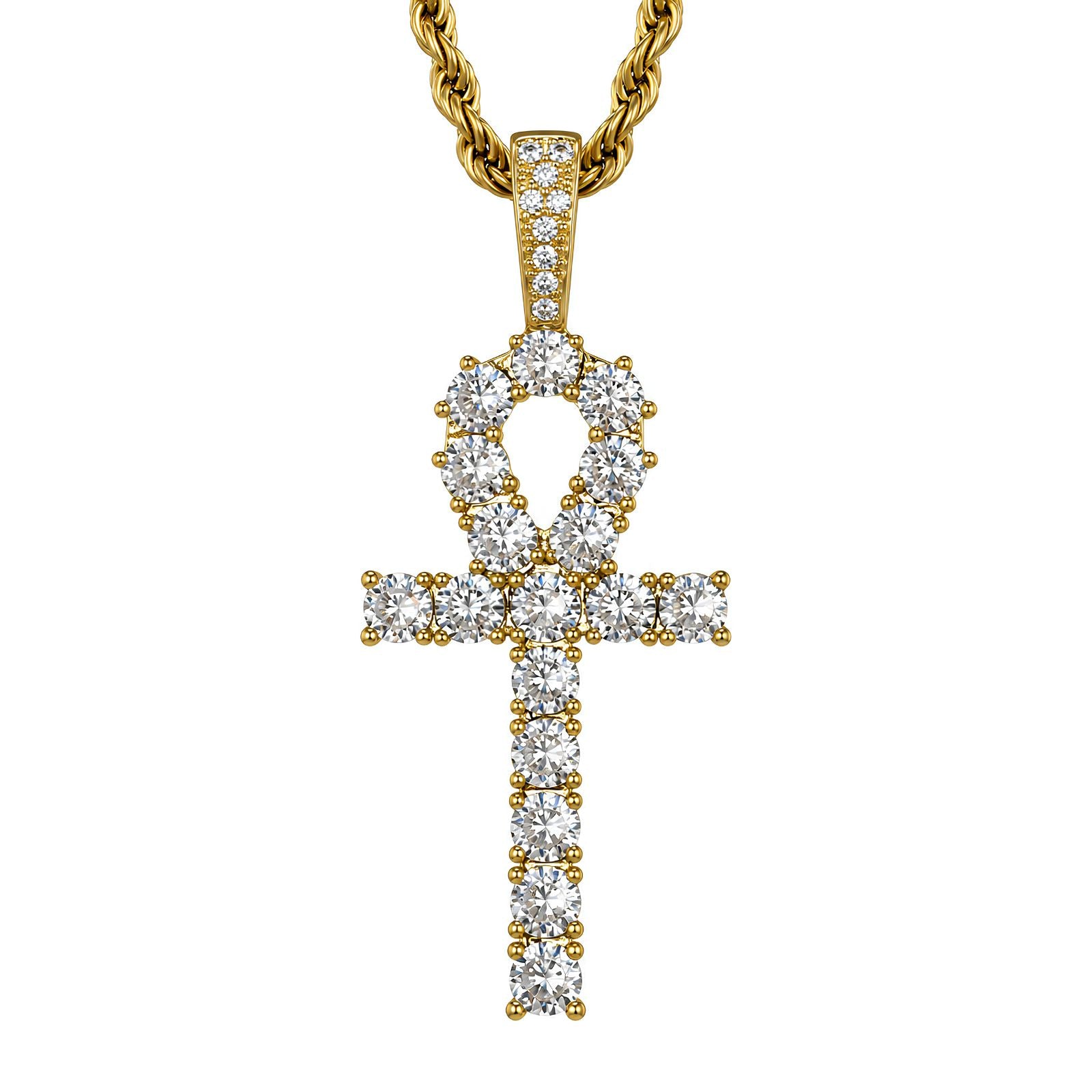 Iced Ankh Pendant with Cubic Zirconia Stones - Gold