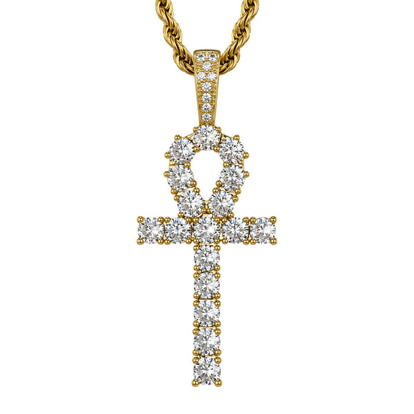 Iced Ankh Pendant with Cubic Zirconia Stones - Gold