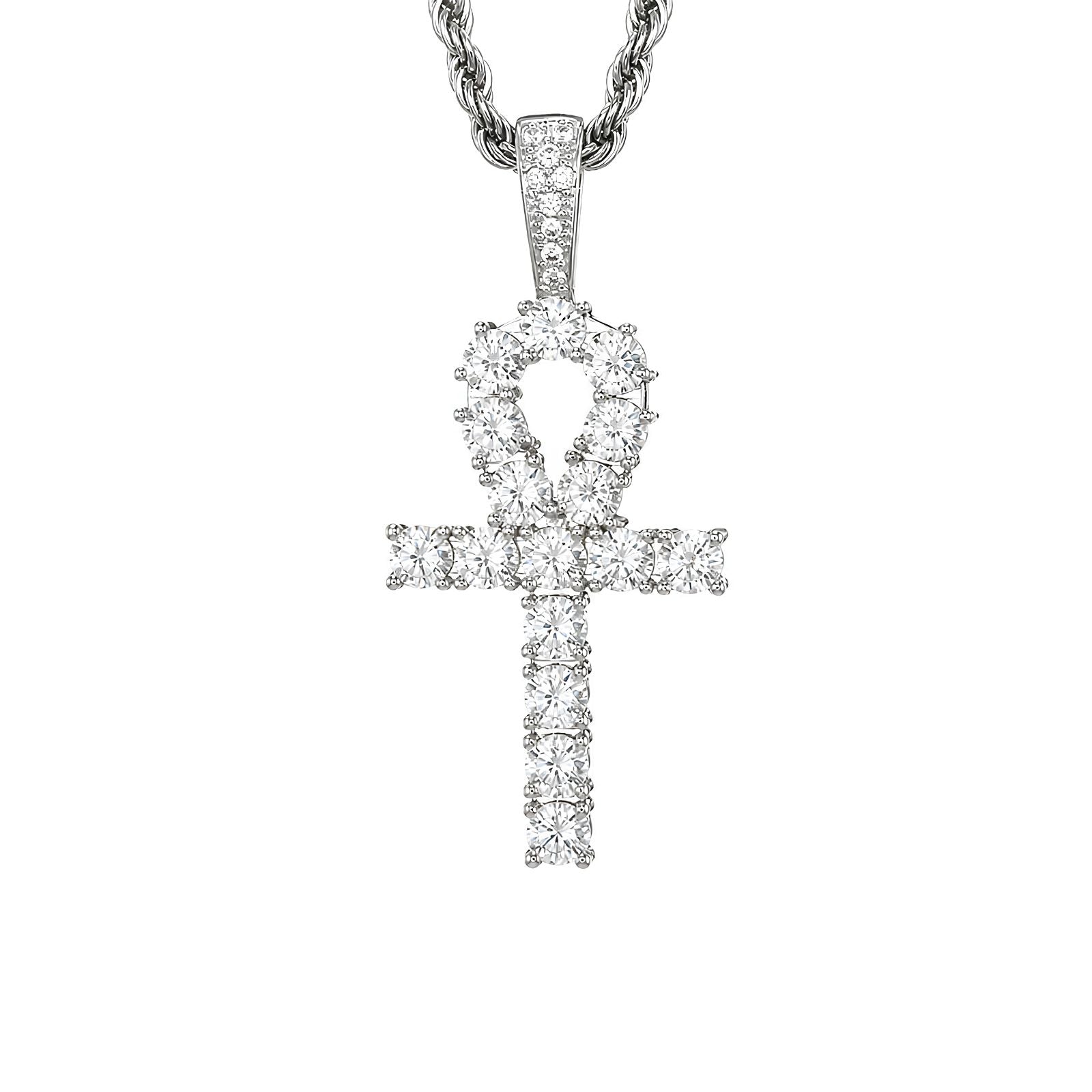 Iced Ankh Pendant with Cubic Zirconia Stones - Silver