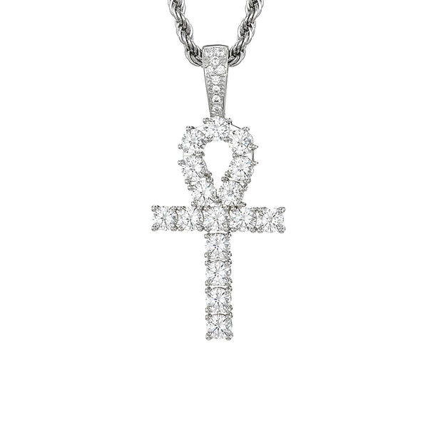 Iced Ankh Pendant with Cubic Zirconia Stones - Silver