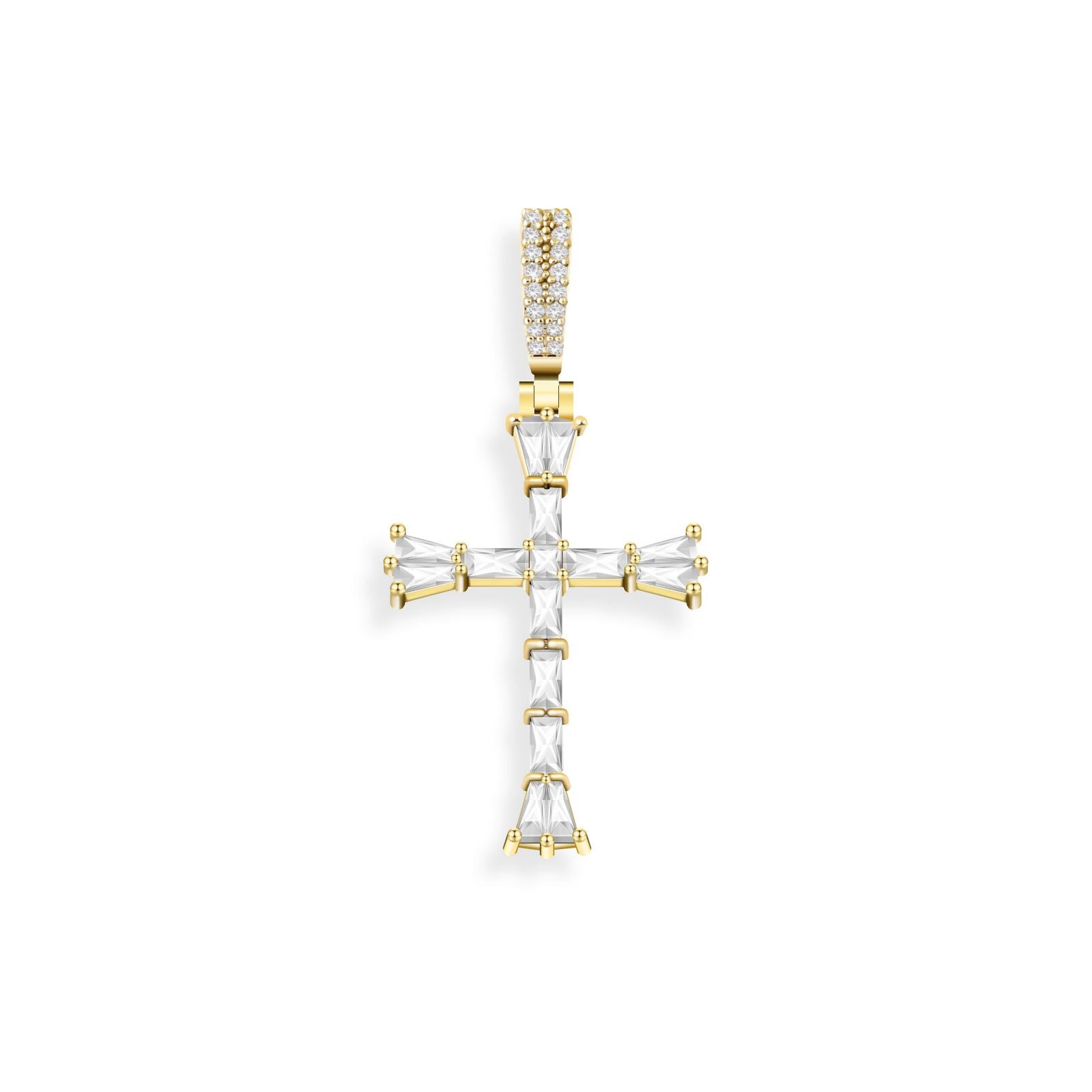 Iced Baguette Cross Pendant with Cubic Zirconia Stones - Gold