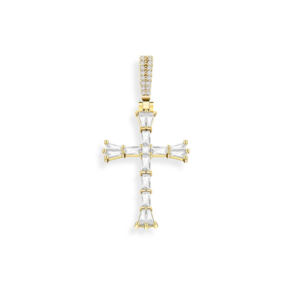 Iced Baguette Cross Pendant with Cubic Zirconia Stones - Gold
