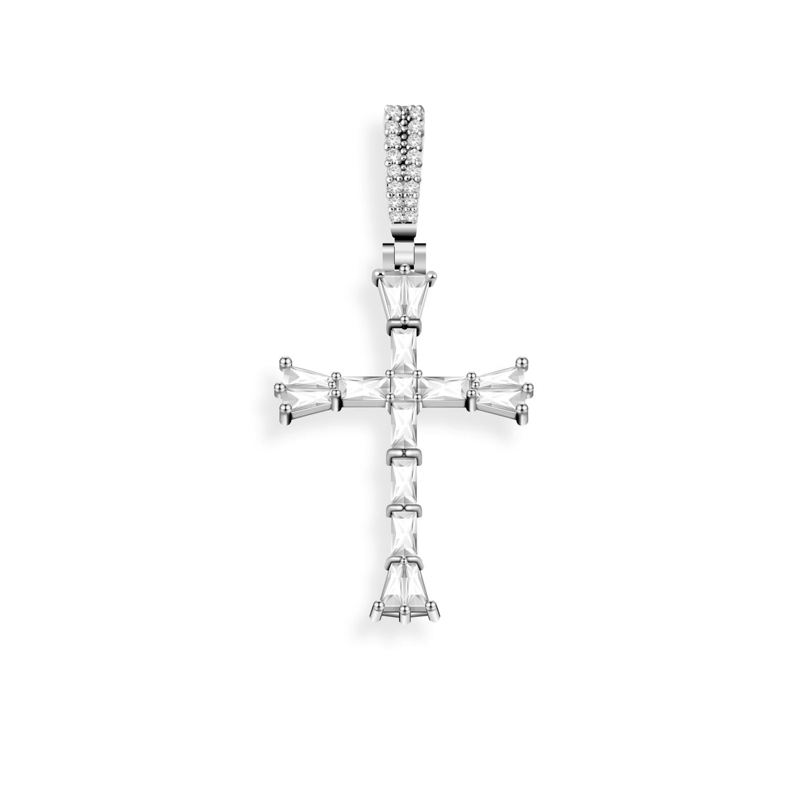 Iced Baguette Cross Pendant with Cubic Zirconia Stones - Silver