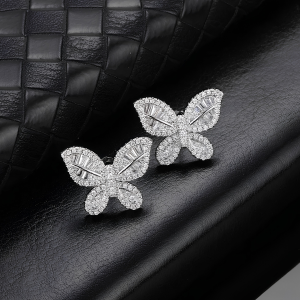 PAVE SET BUTTERFLY EARRINGS - SILVER