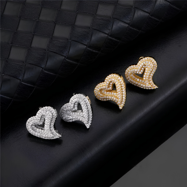 PAVE SET HEART STUD EARRINGS - SILVER
