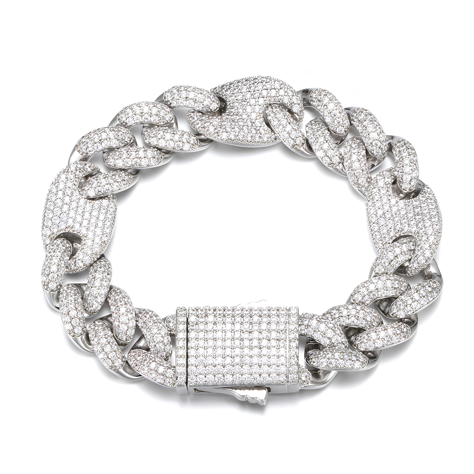 18MM ICED PUFF CUBAN BRACELET - SILVER