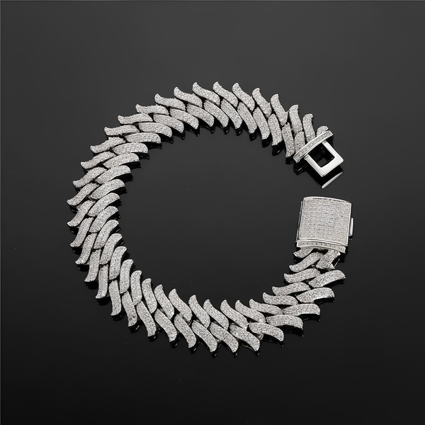 16MM ICED SPIKED CUBAN BRACELET - SILVER