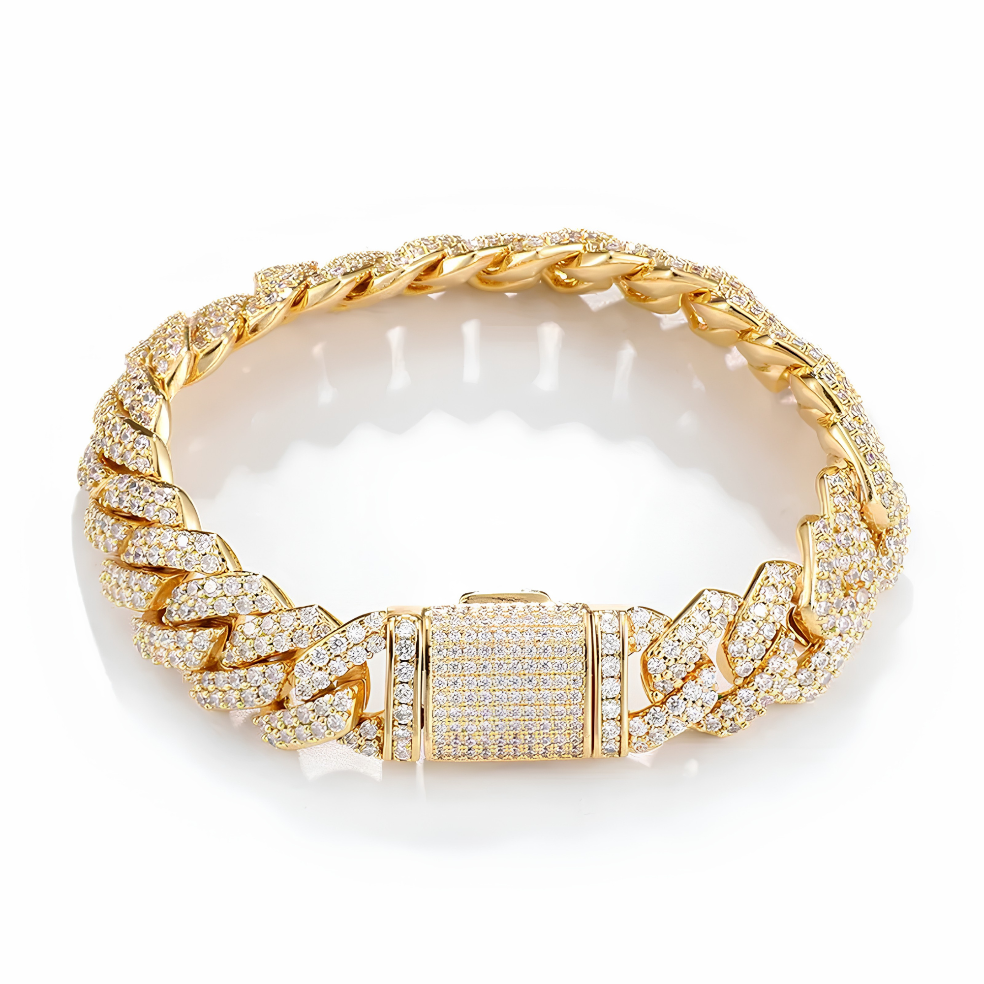 14MM ICED CUBAN PRONG BRACELET - GOLD