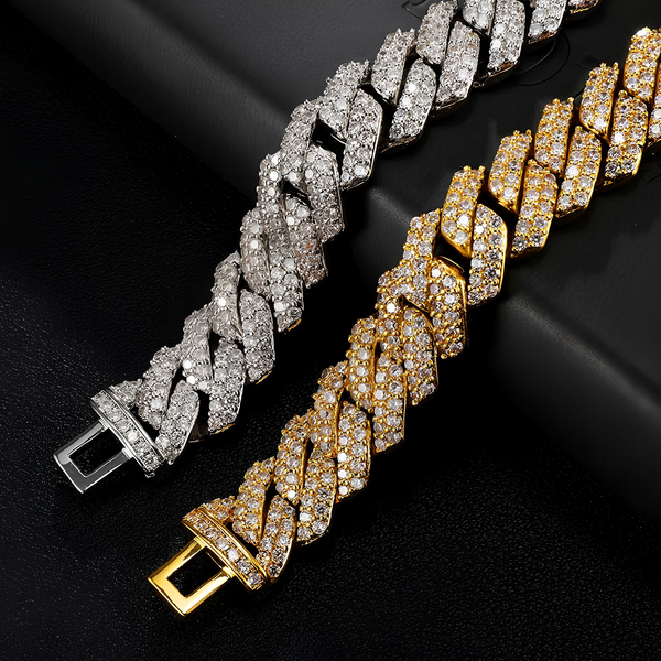 14MM ICED CUBAN PRONG BRACELET - GOLD