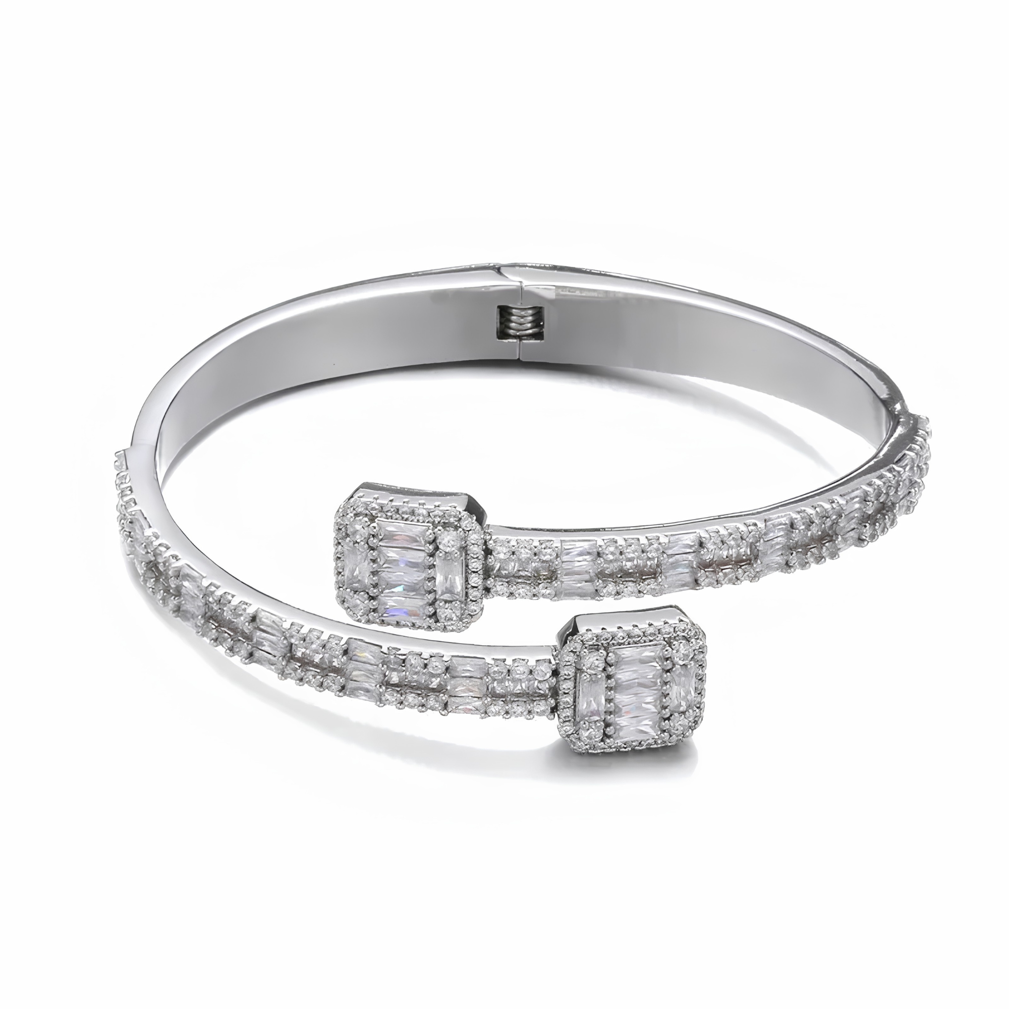 6MM ICED BAGUETTE CUFF BRACELET - SILVER