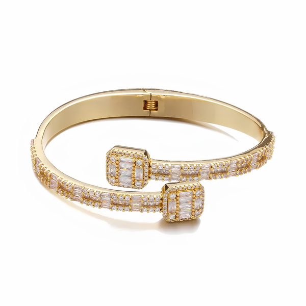 6MM ICED BAGUETTE CUFF BRACELET - GOLD