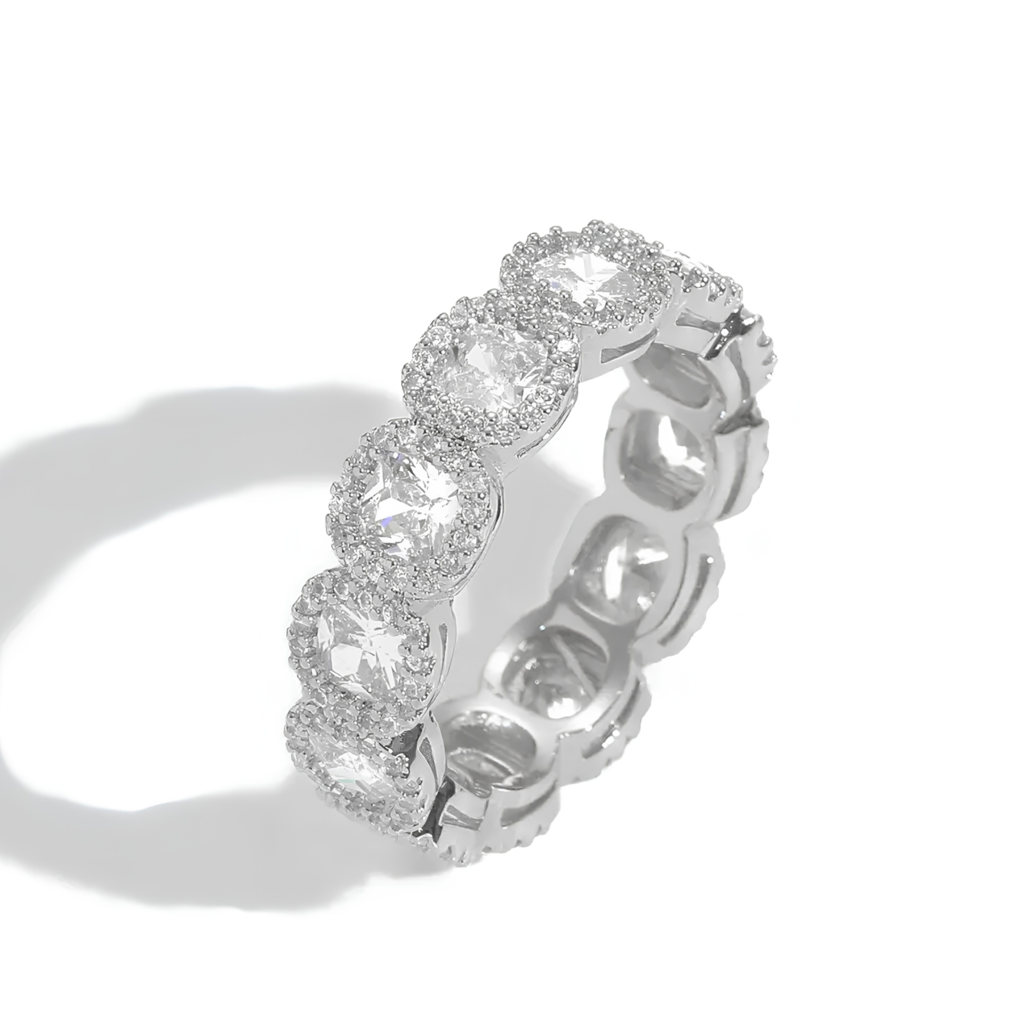 ICED CLUSTERED TENNIS RING - SILVER