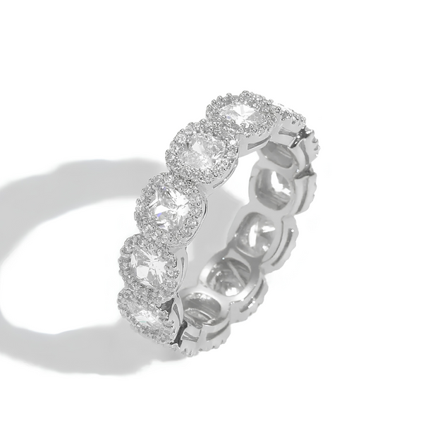 ICED CLUSTERED TENNIS RING - SILVER