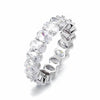 Silver ring with clear cubic zirconia on a white background