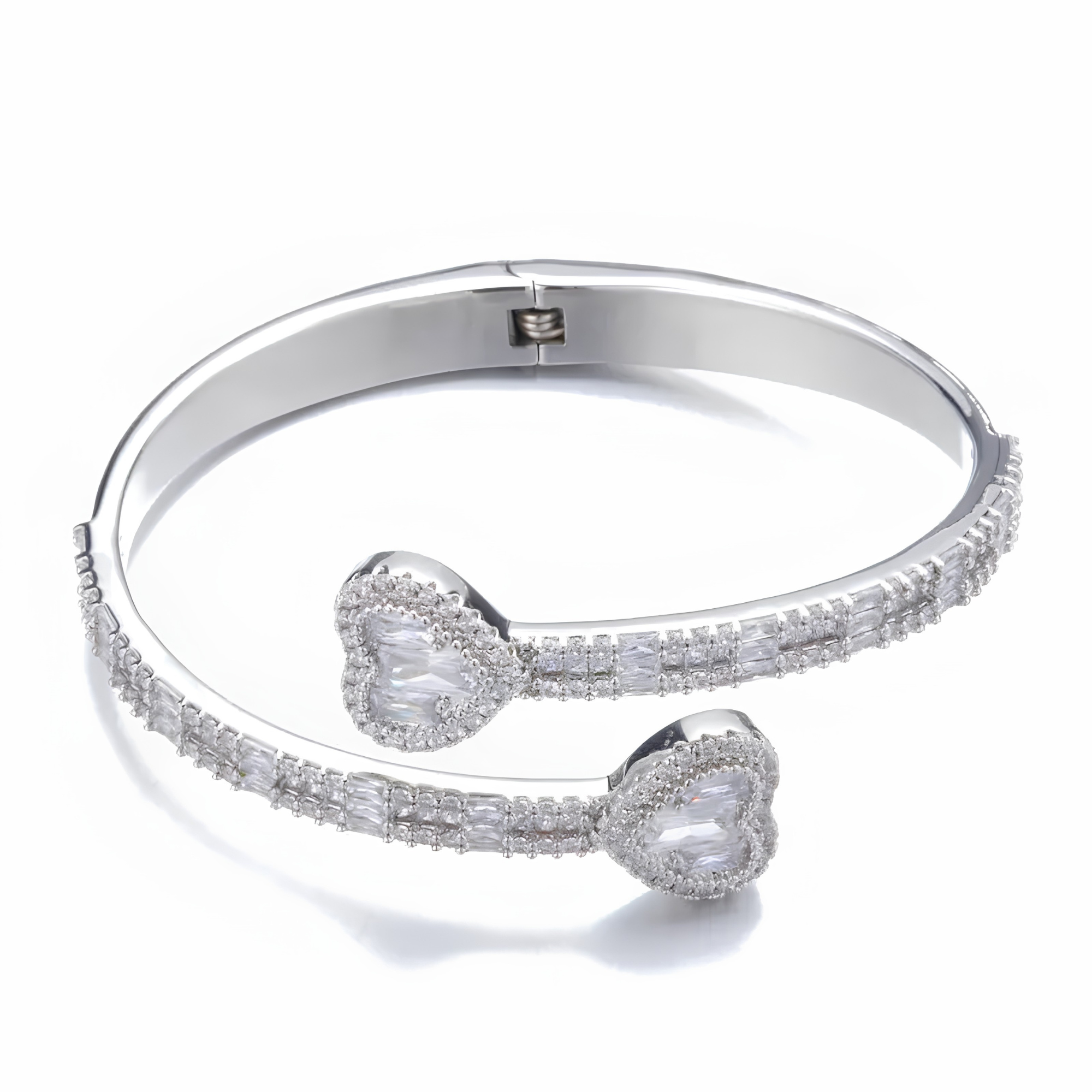 6MM ICED BAGUETTE HEART CUFF BRACELET - SILVER