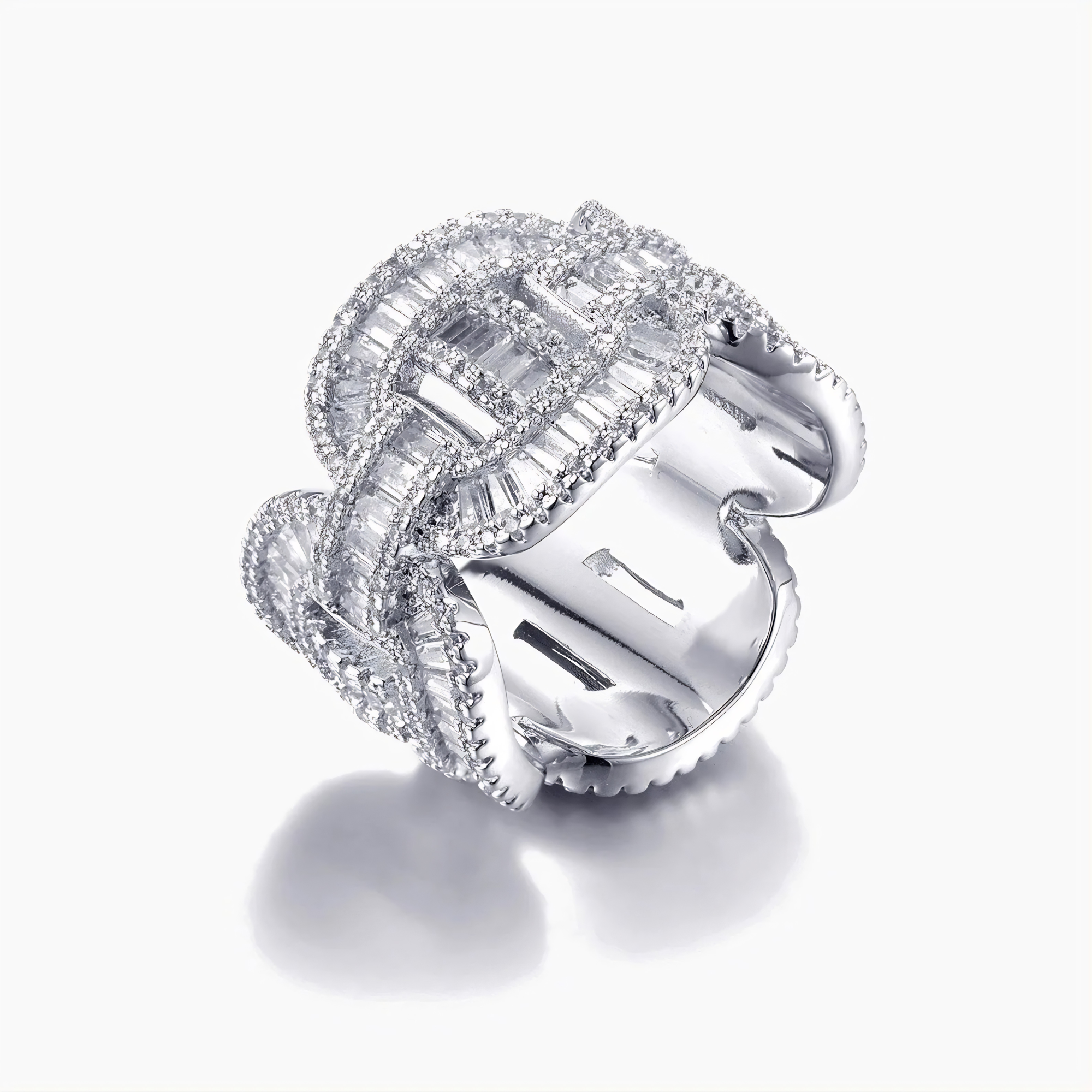 ICED MARINER BAGUETTE RING - SILVER