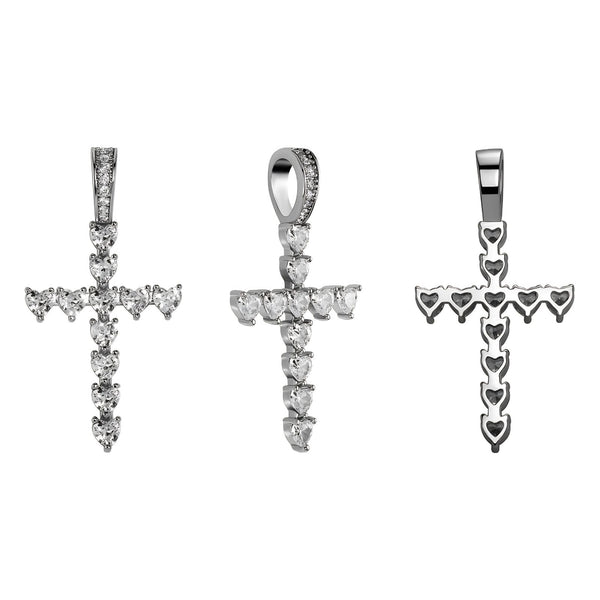 Front and back view comparison of the Classic Heart Cross Pendant in silver showing pendant detailing.