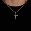Model wearing the Classic Heart Cross Pendant in silver on a rope chain.