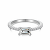 Emerald cut pavé solitaire ring in 925 sterling silver with cubic zirconia stones
