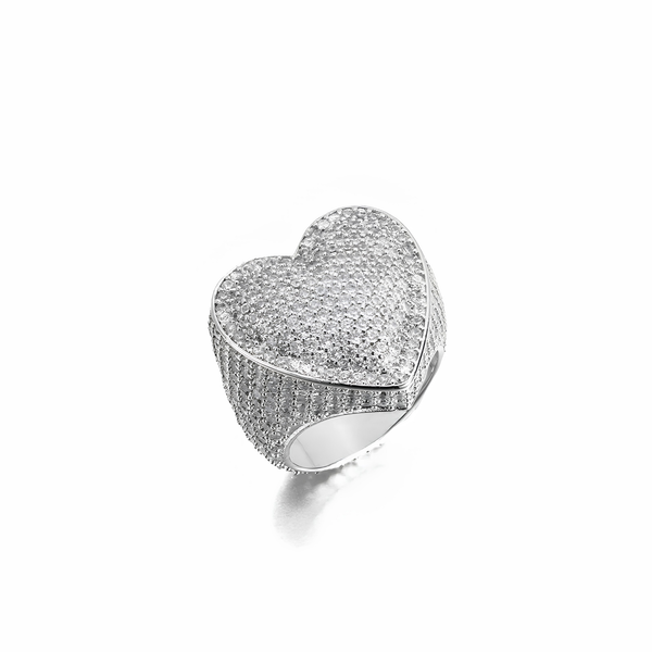 Silver iced heart ring fully covered in pavé cubic zirconia stones
