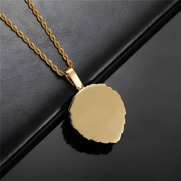 Rear view of gold lion head pendant necklace