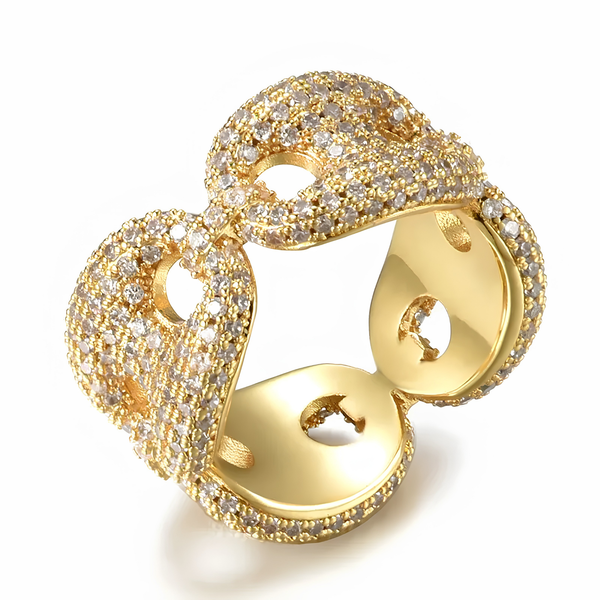 Gold iced mariner ring with pavé cubic zirconia stones