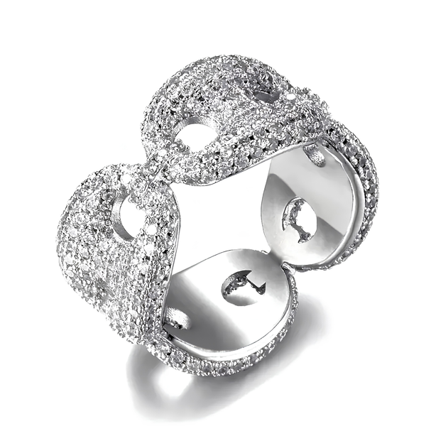 Silver iced mariner ring with pavé cubic zirconia stones