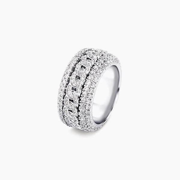 Silver iced spinning Cuban ring with pavé cubic zirconia stones