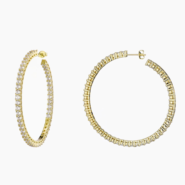 Gold eternity hoop earrings with cubic zirconia stones
