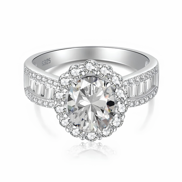 Oval cluster pavé ring in 925 sterling silver with cubic zirconia stones