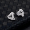 Silver pavé heart stud earrings with cubic zirconia stones