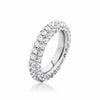 Triple row silver tennis ring featuring three rows of cubic zirconia stones in a polished silver finish.